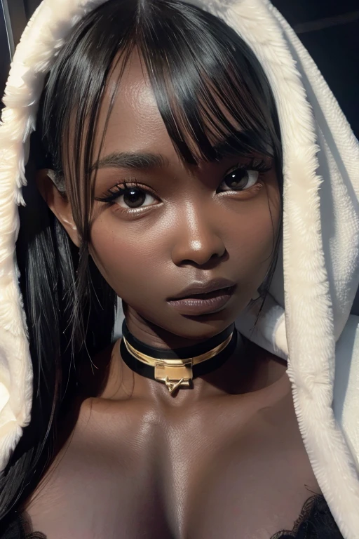 best quality, masterpiece, highres, (detailed:1.4), 1 girl, blonde hair, (dark skin:1.8), extremally thin eyebrows , thick bluish eyeshadow, thick black eyeliner, Highlighted eyes with eyeliner, false eyelashes, thick lips