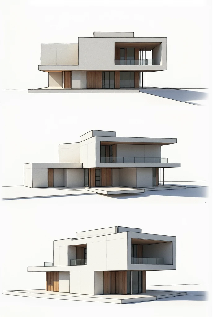 Create 4 elevations of a two-story building based on the characteristics of architect Renzo Piano