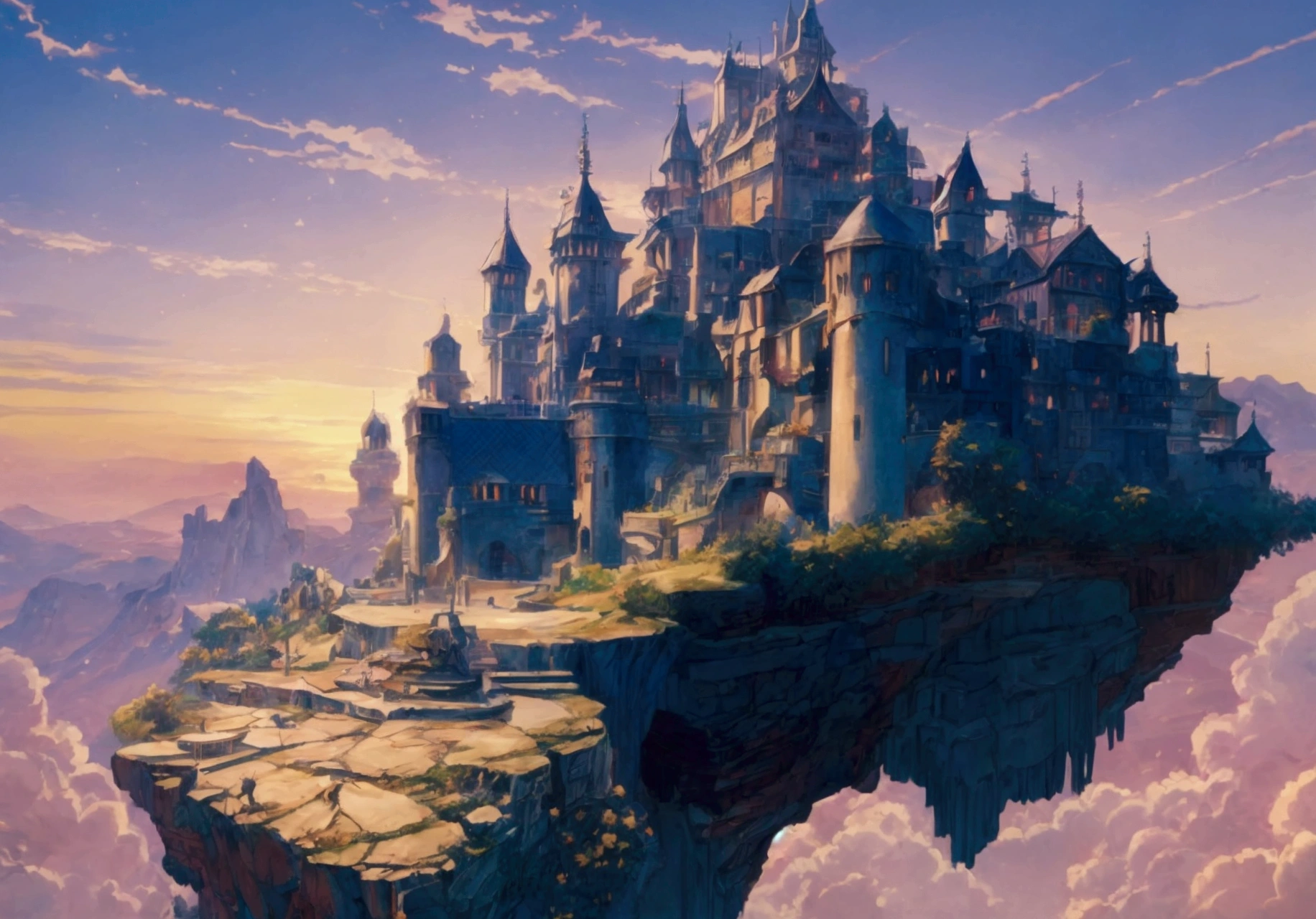 anime girl standing on a cliff looking at a fantasy city with a castle in the background, beautiful anime scene, female adventurer with her back turned looking at a bridge leading to a fantasy city, anime background art, beautiful fantasy anime, anime fantasy artwork, beautiful anime scene ry, beautiful peaceful scene in anime, anime art wallpaper 4k, anime art wallpaper 4k, anime fantasy illustration, anime background, 4k anime wallpaper