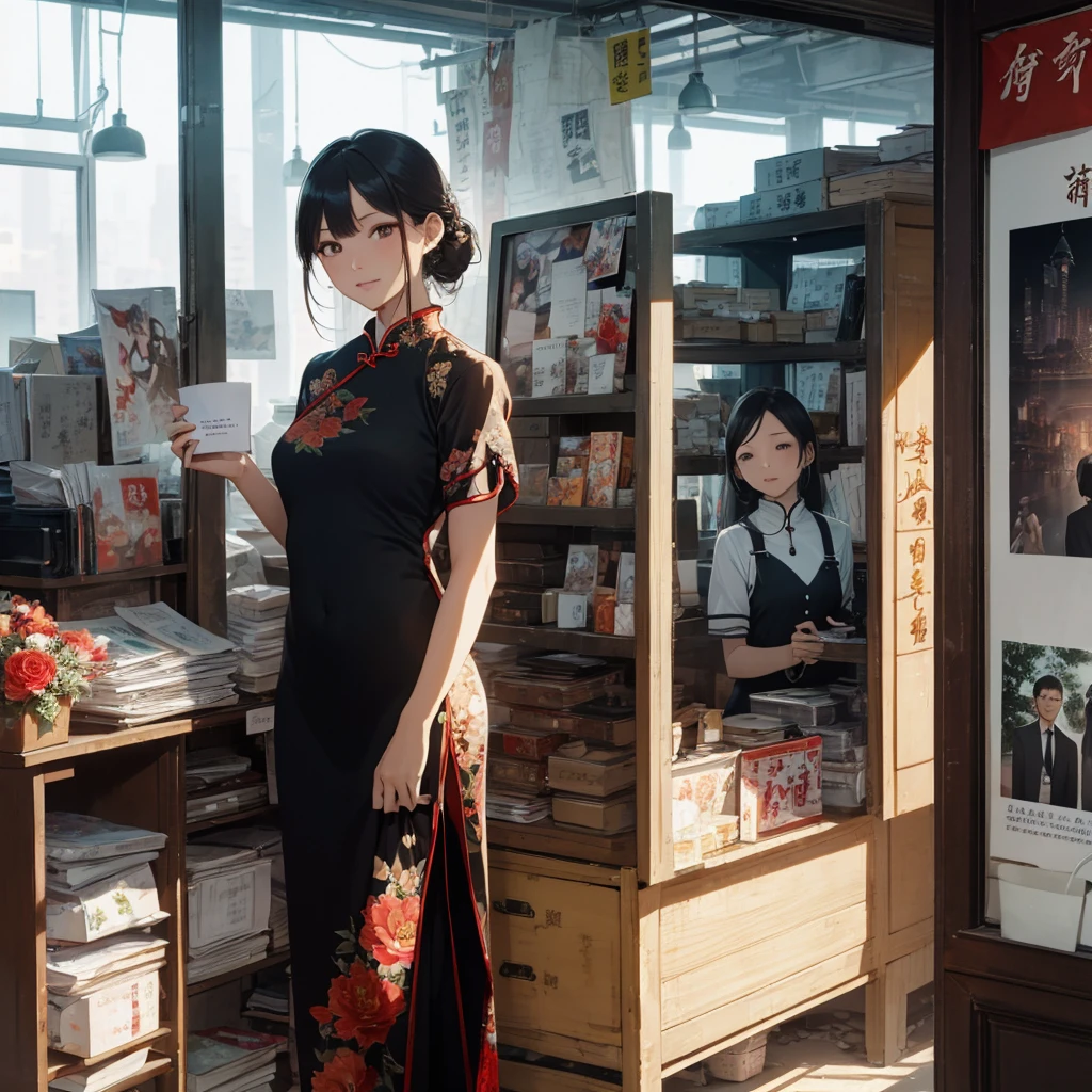 Old Shanghai,Miss,cheongsam,poster,Outlook,flowers, office lady,