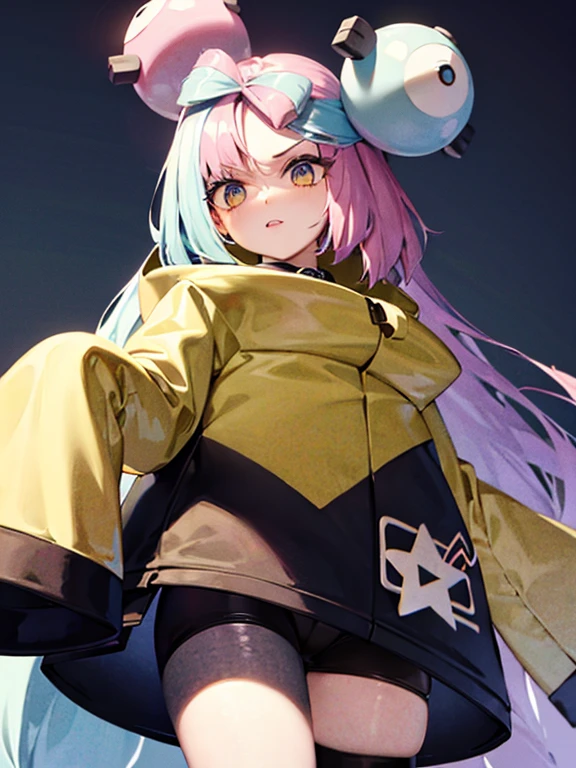 iono1, long hair, yellow jacket, long sleeves, hair ornament,masterpiece,best quality,high resolution