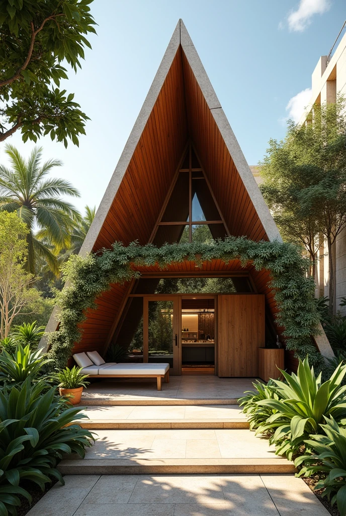 Remembering what I told you, Show me the terrace and bathrooms of the Dominican Italian restaurant, Remember that it is made of reinforced concrete and its roof surface is made of hardwood and clay tiles.. I want a welcoming but ecological front, The surface shape of its roof is triangular