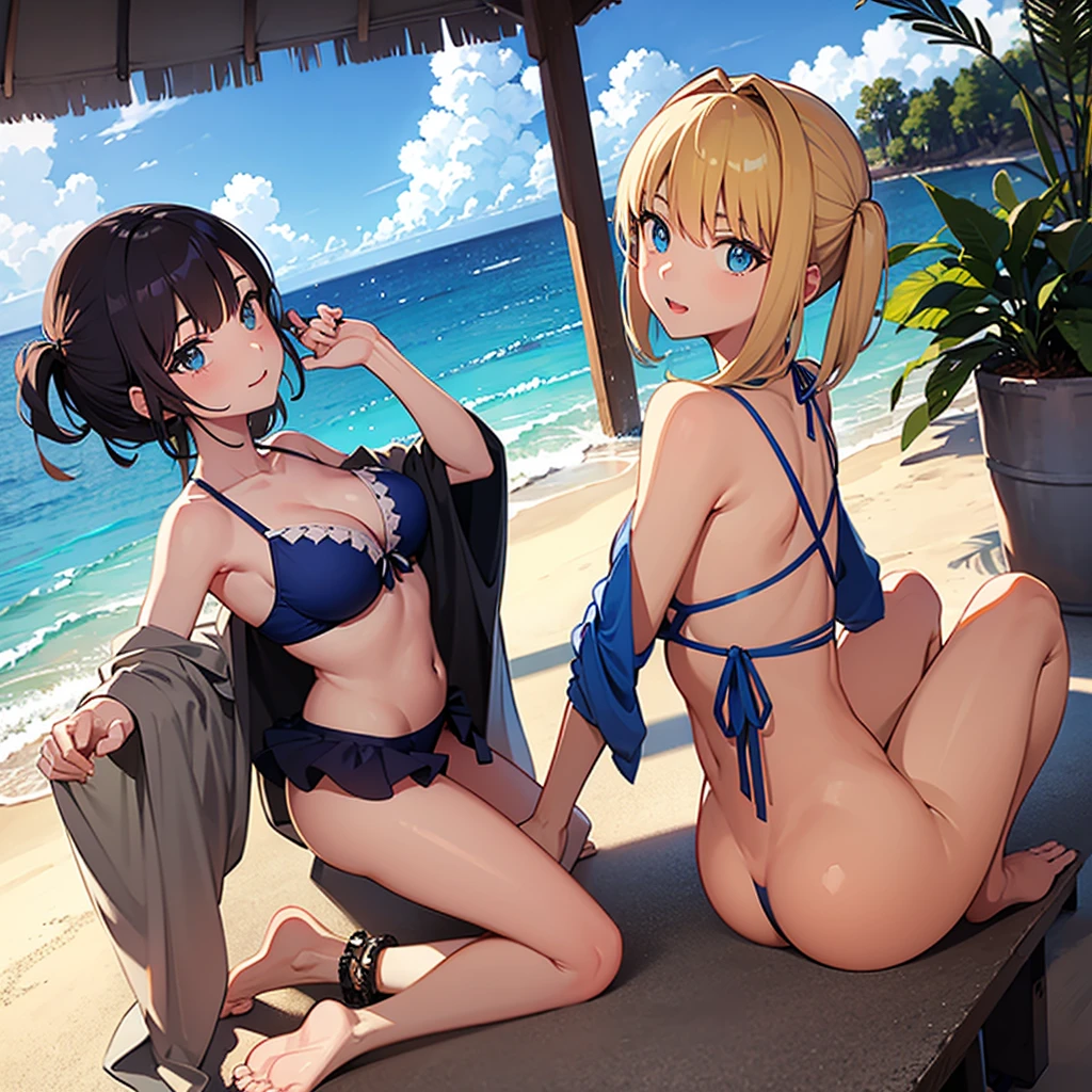 arturia woman in blue bikini back