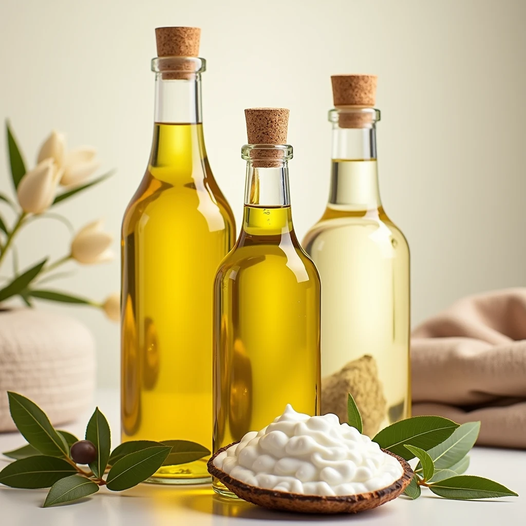 Create a realistic photo of Olive and coconut oil bo