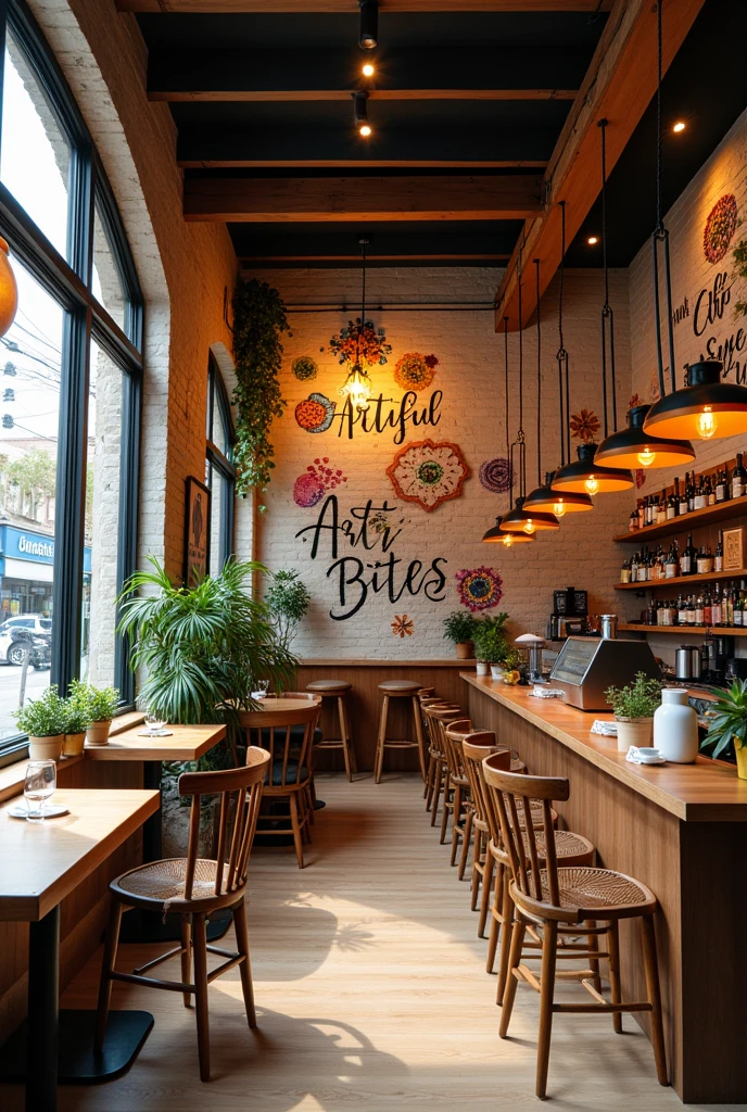 Generate an image of a cafe called artful bites,