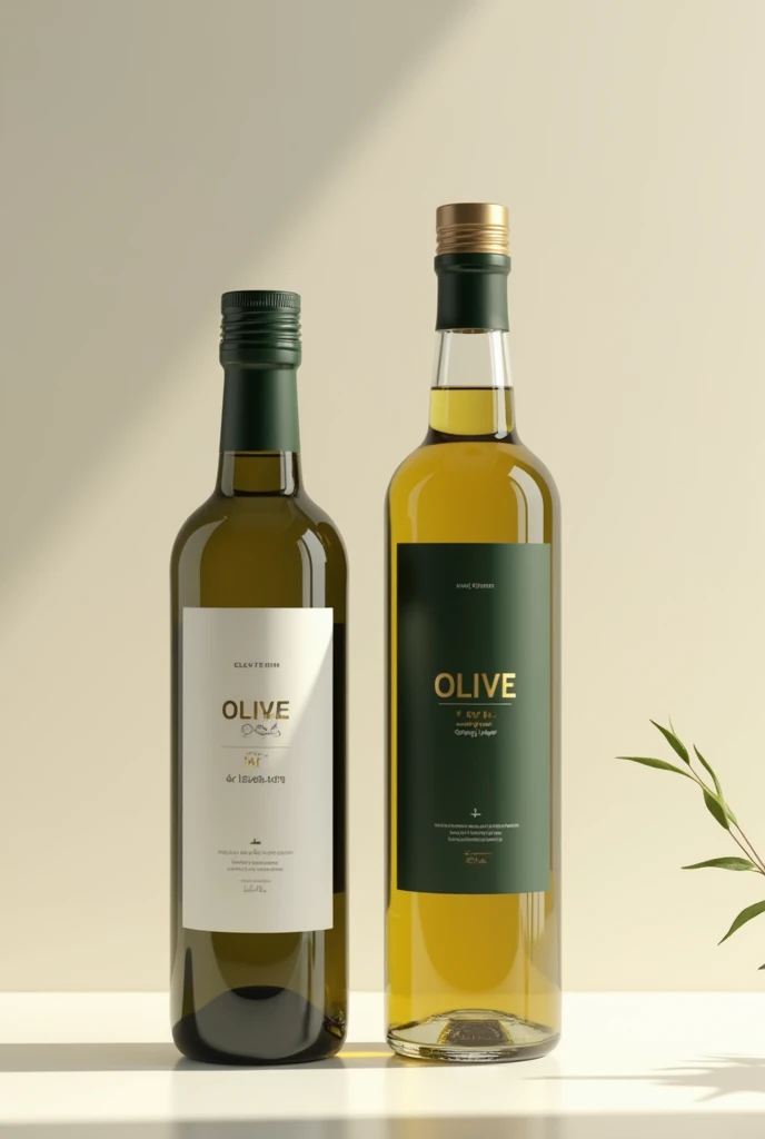 Create a realistic photo olive and coconut oil bottle