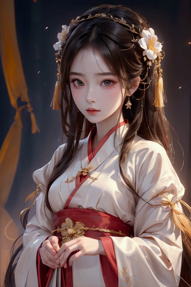 8k, RAW Photos, Highest quality, masterpiece: 1.2), (Realistic, Photo Realistic: 1.4), {{{One girl}}},, Depth of written boundary, whole body, Cinema Lighting, Asian Girl, Beautiful Faces, Beautiful body, sweating, , Depth of written boundary, skin, ear, Pale skin, Highest quality, masterpiece, figure, Very disciplely and beautiful, Very detailed,CG,Unity,8k wallpaper,wonderful,In detail,Master,Highest quality,Official Art,Very detailed CG Unity 8k wallpaper,Ridiculous,incredibly Ridiculous,Large file size, Very redundant, High resolution, Very redundant, Beautiful detailed girl, Very detailed目と顔, Beautiful attention to detail, Light on the face, (Hanfu: 1.1), One girl、Small breasts