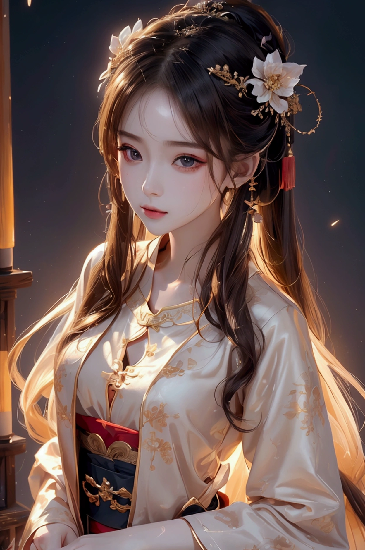 8k, RAW Photos, Highest quality, masterpiece: 1.2), (Realistic, Photo Realistic: 1.4), {{{One girl}}},, Depth of written boundary, whole body, Cinema Lighting, Asian Girl, Beautiful Faces, Beautiful body, sweating, , Depth of written boundary, skin, ear, Pale skin, Highest quality, masterpiece, figure, Very disciplely and beautiful, Very detailed,CG,Unity,8k wallpaper,wonderful,In detail,Master,Highest quality,Official Art,Very detailed CG Unity 8k wallpaper,Ridiculous,incredibly Ridiculous,Large file size, Very redundant, High resolution, Very redundant, Beautiful detailed girl, Very detailed目と顔, Beautiful attention to detail, Light on the face, (Hanfu: 1.1), One girl、Small breasts