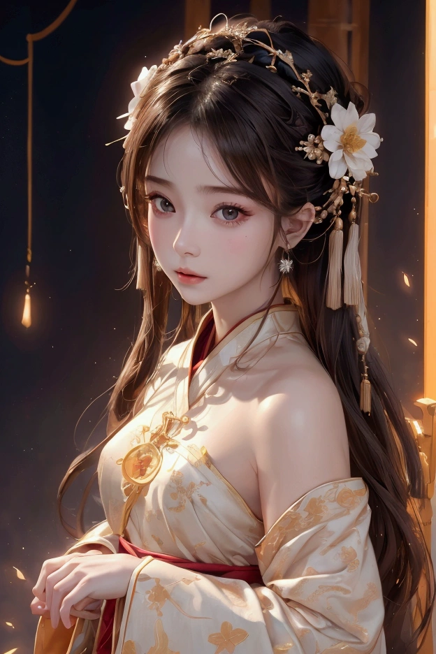 8k, RAW Photos, Highest quality, masterpiece: 1.2), (Realistic, Photo Realistic: 1.4), {{{One girl}}},, Depth of written boundary, whole body, Cinema Lighting, Asian Girl, Beautiful Faces, Beautiful body, sweating, , Depth of written boundary, skin, ear, Pale skin, Highest quality, masterpiece, figure, Very disciplely and beautiful, Very detailed,CG,Unity,8k wallpaper,wonderful,In detail,Master,Highest quality,Official Art,Very detailed CG Unity 8k wallpaper,Ridiculous,incredibly Ridiculous,Large file size, Very redundant, High resolution, Very redundant, Beautiful detailed girl, Very detailed目と顔, Beautiful attention to detail, Light on the face, (Hanfu: 1.1), One girl、Small breasts
