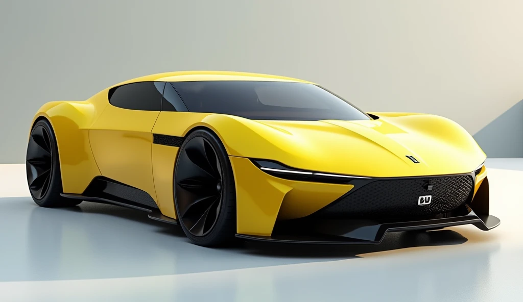 A captivating image of the 2025 Plymouth Horizon in vibrant yellow, showcasing its sleek and futuristic design. Lext Side View,The car's smooth lines are accentuated by the contrasting black tires, while the iconic Plymouth Horizon logo is prominently displayed on the hood. The overall ambiance of the photo is sleek, futuristic, and eye-catching.