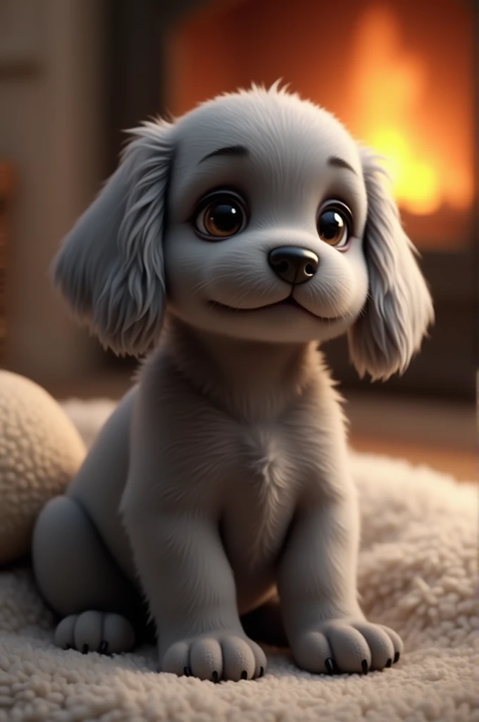 small dog, gray, with ears down