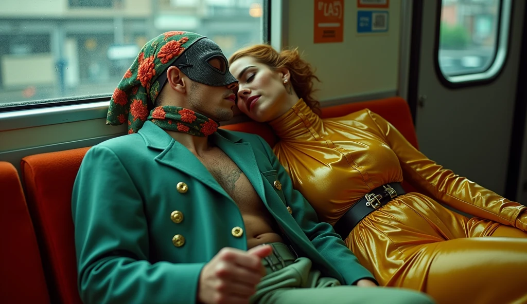 lovemaking footage of two lying non-binary androgynous transvestite crossdressing queer transgender male shemales who are making love while lying with each other lecherous on seats in subway, clothing with nubs and buffers, corset, apron, vested smock, pleated cuffs, perforated eyemask, holed hijab slick, transparent slick gloves, flowery holed latex rococo green teal mask, high-gloss perforated satin leggings, latex diaper, silky leather shorts, liquid-lacquered pantyhose leggings, shiny bandana, belted mouth black glossy mask, shiny skirt leggings covered, high gloss legging trouser skirt pockets, knob-front, button placket, jezebel high-collar wearing multi-layered high gloss clothing perforated, fluffy eyebrows insanely thick, ballerina glamour, ((beautiful perverted, sensual romper)), holed latex trouser, brown wide belt, printed rose hips, bow style glossy flowered headscarf fully covered, silky romper, flowery khimar satin floral hijab veils blouse tunic, very long sleeved latex clothing, floral mouth purple brown mask, shiny flowery satin gothic latex orange red mask with knobs, wearing teal yellow mustard colored holed perforated layered shiny vest-blouse from top to bottom with knee length shiny boots and a floral latex leggings over the pleated romper with shiny long tunic-blouse and pockets, tripple belt brown purple, floral satin high collared long sleeve blouse with buttons and knobs, high-necked liquid-lacquered high collared long leg romper, glossy-satin coat, ((floral sunglasses)), very high collared blouse made of satin and PU faux glossy-satin with shiny floral face golden pink mask and pockets, so much floral satin high collared romper with button placket, long open button-front blouse hanging, satin high collar, satin gloves, plissee pleated glossy longskirt with knobs, slick long trousers, buttoned slick skirt, pockets, knobs, a lot of bows, flowery satin khimar knobbed, floral latex and glossy-satin khimar long buttoned, (sunglasses), spermed
