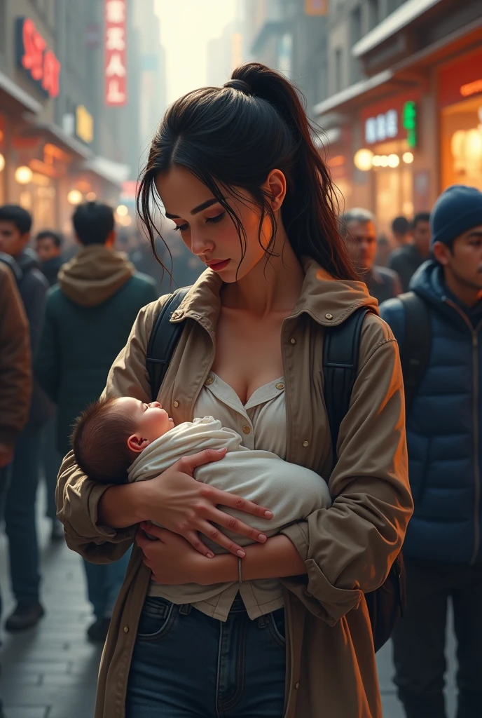 She feels very uncomfortable and there are no breastfeeding facilities in public places