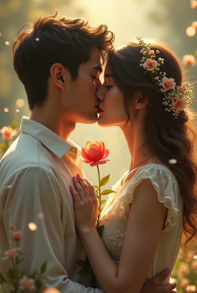 a kiss and a single flower