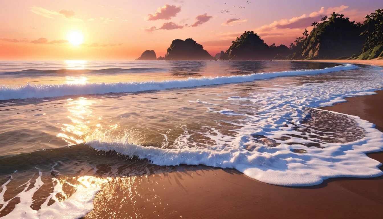 Sunset Beach、(ultra-Detailed Background, Detailed Background), Absurd, High resolution, Super detailed, Very detailed, 