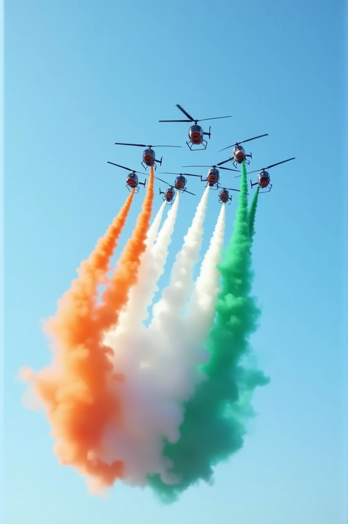 A few helicopter carry India flag for sky and drop india flag colour for sky 