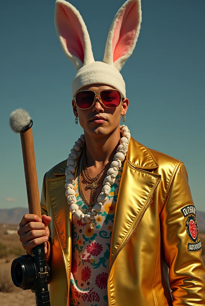 Puerto Rican singer Bad Bunny as a realistic god 