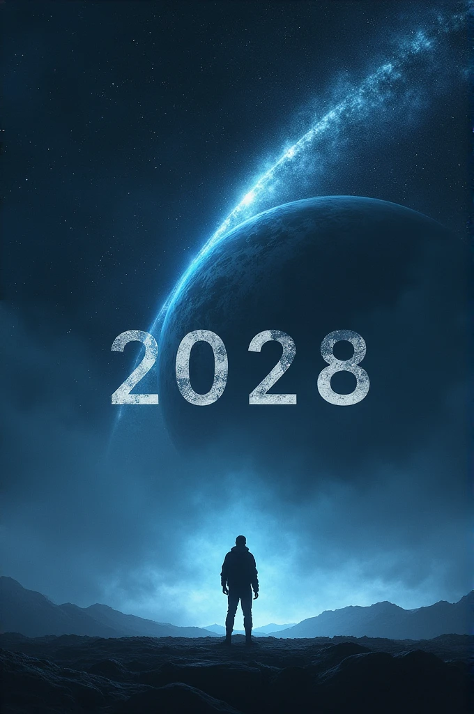 An astriod is coming on the earth on 2028  make a thumbnail with  a person and text 
