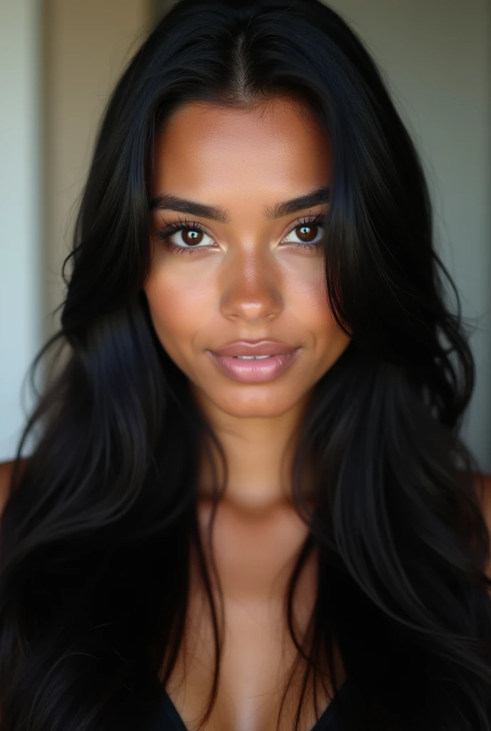 Brazilian woman, long straight black hair, brown eyes, age 20 to 25, front photo