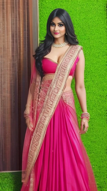 a woman in a sari posing for a picture, indian goddess, traditional beauty, indian, beautiful goddess, ornate cosplay, indian style, indian super model, beautiful maiden, gorgeous woman, south east asian with long, provocative indian, gorgeous beautiful woman, intricate outfit, hindu aesthetic, beautiful asian girl, extremely detailed goddess shot, jaw-dropping beauty, big deep cleavage sexy navel