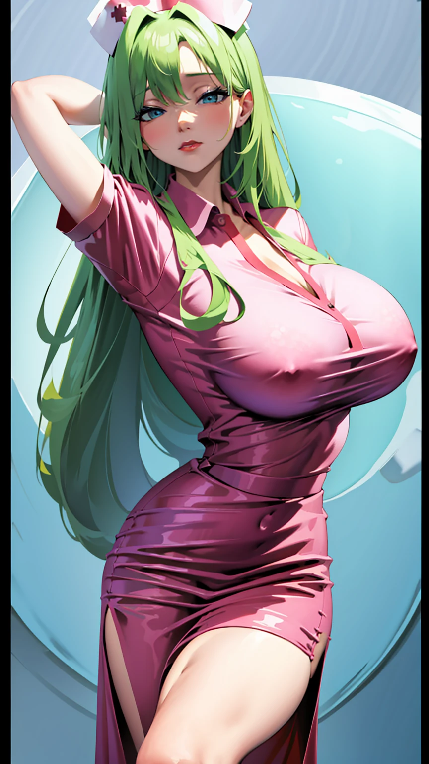 nurse outfit, large , big breastvage, lo hair, blue eyes