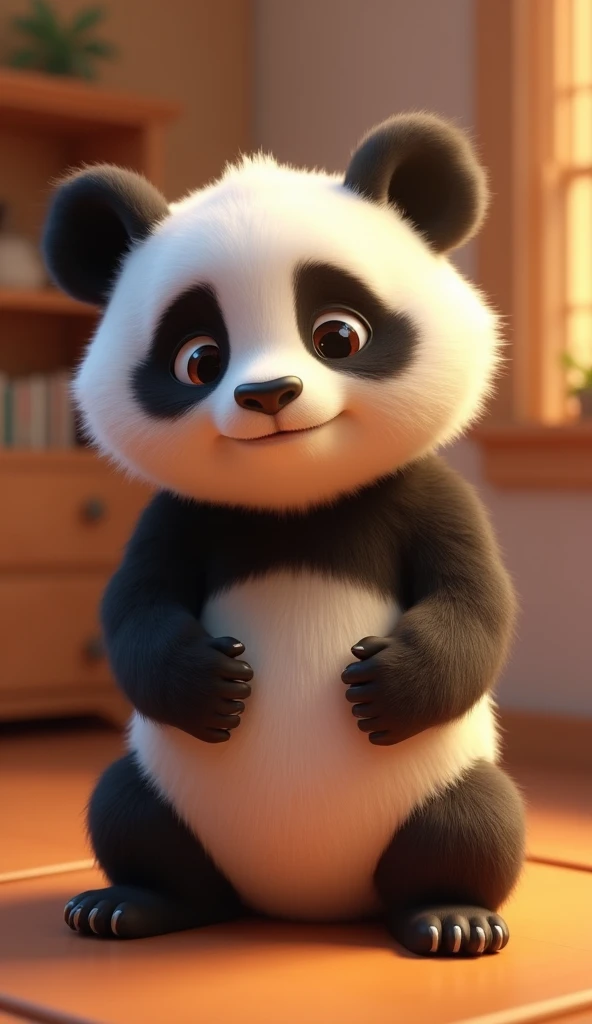Cartoon character of a cute panda, an animated character, stylized character, animation style rendering, 3d stylized, Arnold Maya render, 3 d render stylized, toon render keyshot, 3d character, 3d character, 3d rendering stylized, 3d character render, cartoon character, Personagem de close up, character posing, (Pixar-style) (master part:1.2) (bokeh) (best quality) (skin detailed) (detailed texture) (8k) (Argilla) (Cinematic lighting) (sharp focus,Sit down and lift your upper body