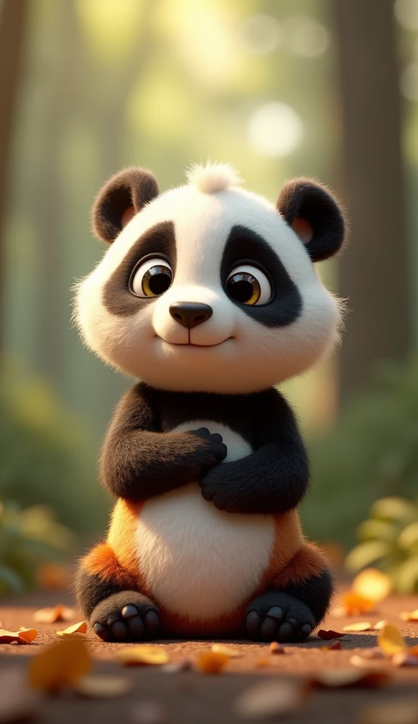 Cartoon character of a cute panda, an animated character, stylized character, animation style rendering, 3d stylized, Arnold Maya render, 3 d render stylized, toon render keyshot, 3d character, 3d character, 3d rendering stylized, 3d character render, cartoon character, Personagem de close up, character posing, (Pixar-style) (master part:1.2) (bokeh) (best quality) (skin detailed) (detailed texture) (8k) (Argilla) (Cinematic lighting) (sharp focus，Sit down and lift your upper body