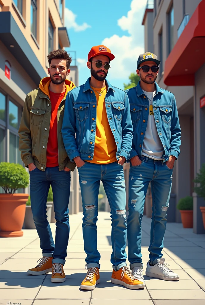 Street style 2D men wide denim