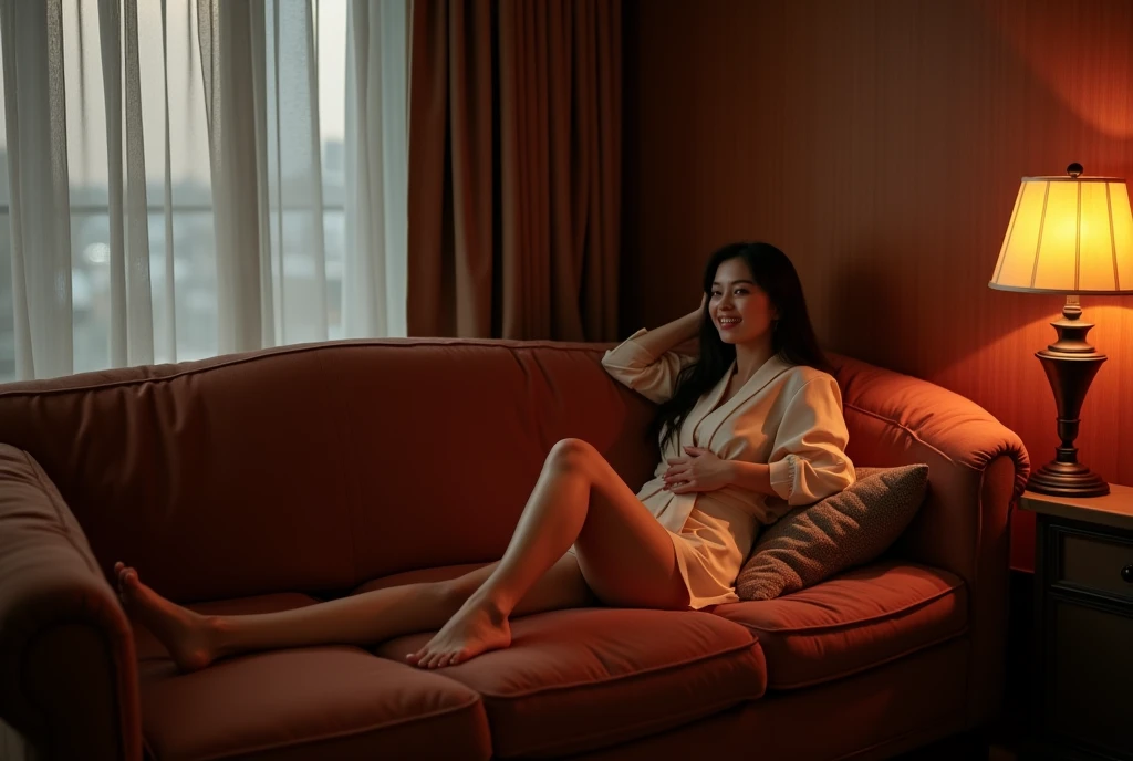 Hotel　night　sofa　woman　Japanese　Plump