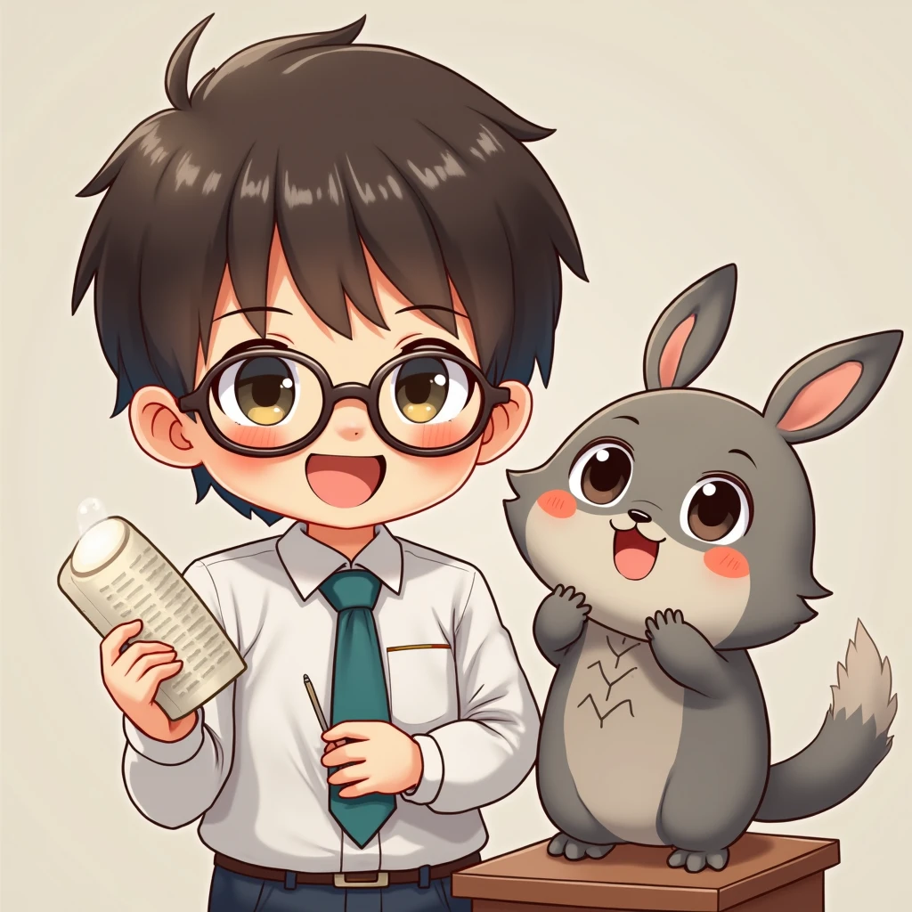 (Highest quality,Extremely detailed depiction,Incredible high resolution),A cute boy、mascot、Glasses、Children&#39;s Teacher