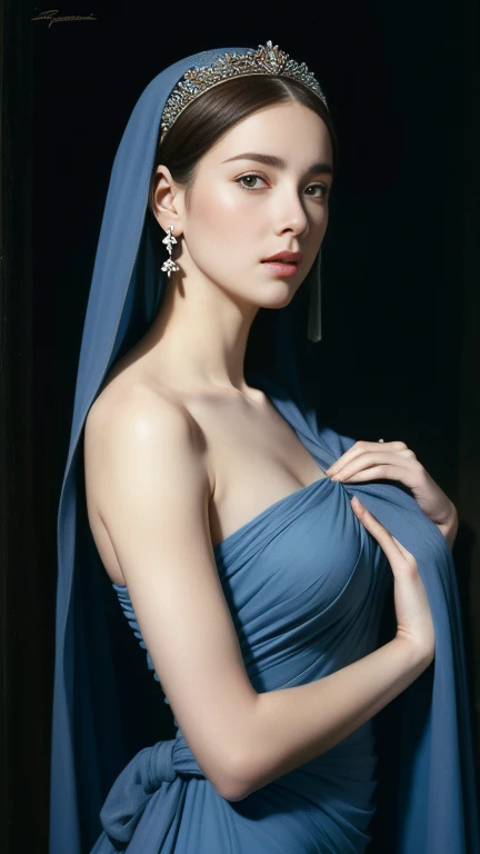 Beautiful ultra-thin realistic portrait, full body shot of Grace Kelly as the Virgin Mary, Wearing a blue veil and cloak over a red tunic , ((Divinity)), whole body, With arms outstretched, I look down gently, Biblical, Realistic, Intricate details, Abbott Fuller Graves, Bartolomé Esteban Murillo, Jc Leyendecker, Craig Mullins, Peter Paul Rubens, (Caravaggio), Art Station Trends, 8k, Concept Art, Fantasy art, Realistic, Realistic, figure, oil, Surrealism, 超Realisticな, Brush Brush, Digital Art, style, watercolor