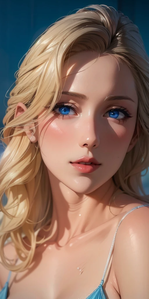 Elegant mature female, milf, blue eyes, blonde hair, soft light, high detailed, 4k resolution, high quality, beautiful cg, 