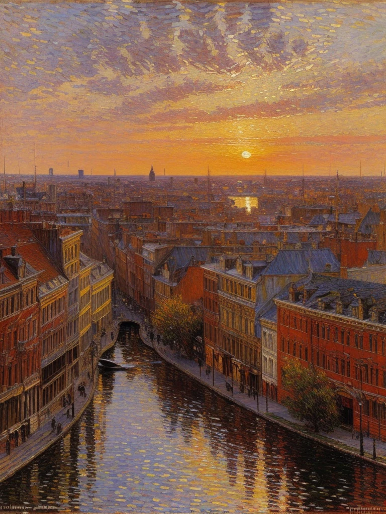 impressionism, Childe Hassam, Ramón Casas, John Atknson Grimshaw, Frederick Remington, Red Sunlight, landscape, sunset, city,