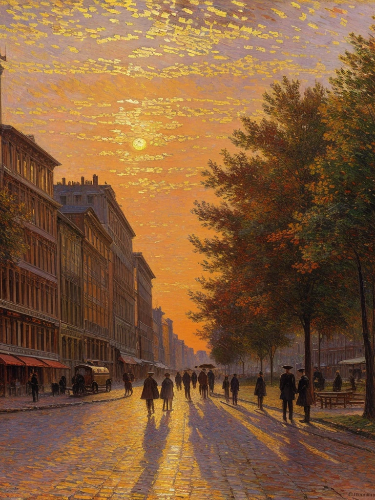 impressionism, Childe Hassam, Ramón Casas, John Atknson Grimshaw, Frederick Remington, Red Sunlight, landscape, sunset, city,
