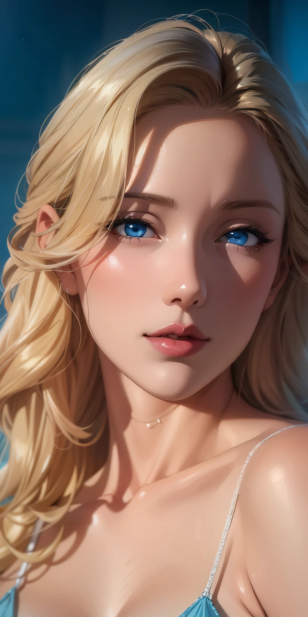 Elegant  female, milf,  eyes, blonde hair, soft light, high detailed, 4k resolution, high quality, beautiful cg, 