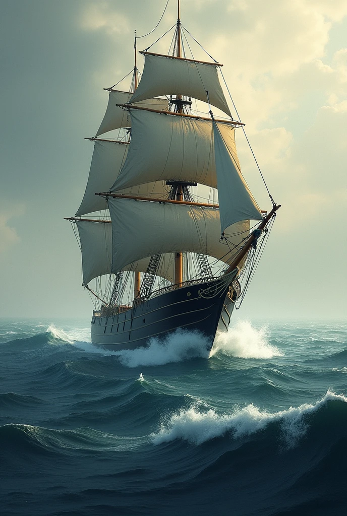 A ship-themed illustration as the background、A round monotone logo with the Trip Theater lettering in the center