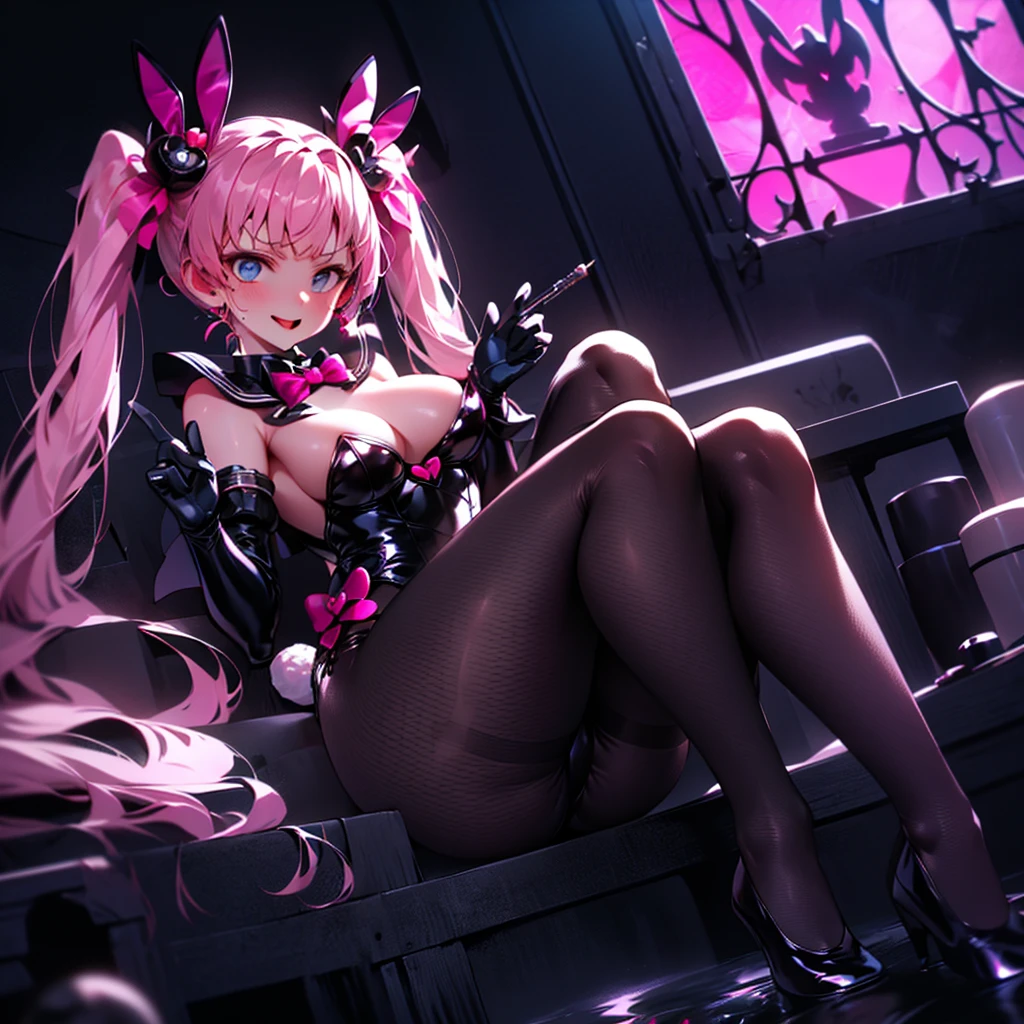 (masterpiece),(Highest quality),(Super detailed),(Best illustrations),(Best Shadow),(Absurd),(Detailed Background),(so beautiful), 16K, 4K, (so beautiful)Hatsune Miku, One person, alone, ((Playboy Bunny, , , ハイレグ leotard, :1.1, leotard, Fishnet tights)), (cyan hair, Twin tails, hair ornament, Asymmetrical bangs, ), Big Breasts, , , , BREAK, , ((pink spiralwash eyes)), , drugs, , , drug, , (Oculogyric crisis), , Perfect figure, , BREAK, BDSM, sexual gesture, oral invitation:1.4, , Arched back, tongue out, , , orgasm, afterglow, erotic smile, , , doggy style, , Sexy posture, , (Ass fetish), , , water eyes, tears, brainwashing, Hypnosis, , , saliva trail, , shiny skin, , , torogao, ahegao, BREAK, , Dramatic lighting, , pink light, doom day, night, night ruin, stained glass, , mysterious, spoken heart, , female masturbation, Pink Syringe