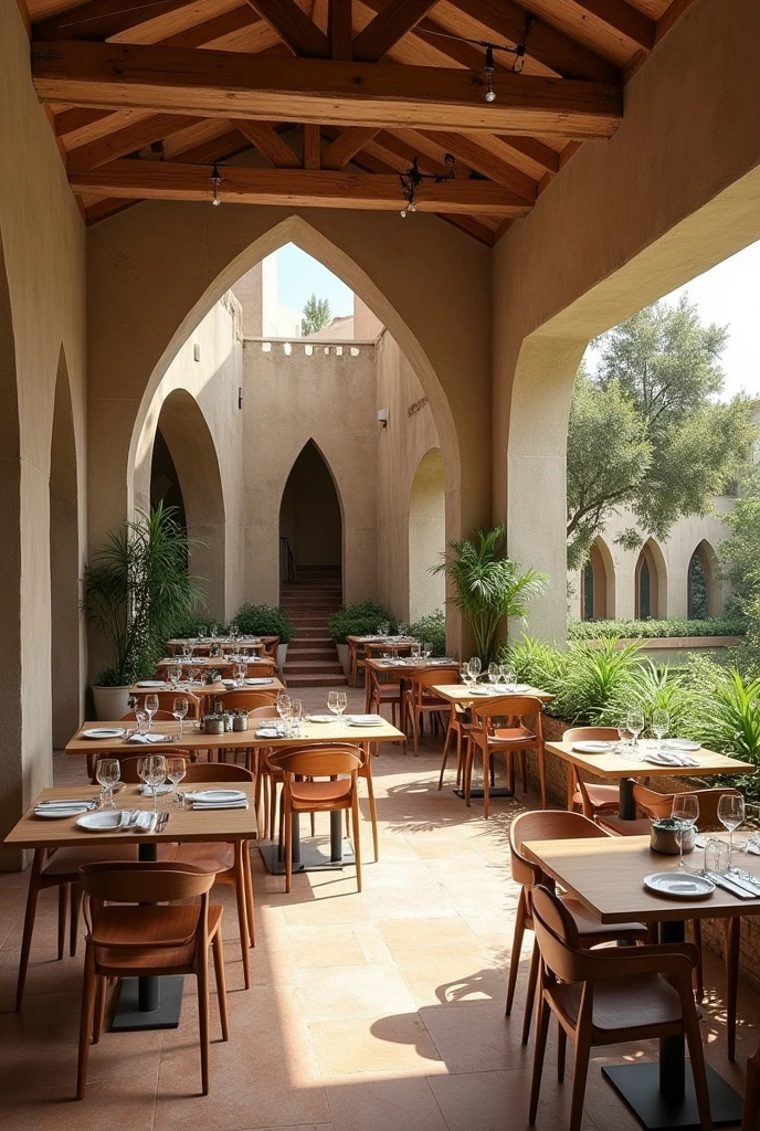 

You create my bathrooms, your interior view of the Italian restaurant, remember it&#39;s made of concrete, Hardwood roof and clay tiles, I want something eco-friendly but cute, It is a triangle and square portico 