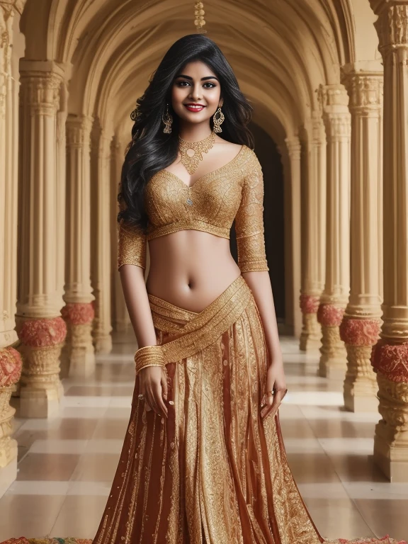 extremely exotic beautiful Tamil girl, 20 year old, erotic poses for magazine, in palm beach, (very very long hair), expensive designer short dresses, expensive ornaments, round deep navel, intricate detailing of faces, bright smile, eyes symmetry, face symmetry, HDR, hyper realistic, intricate detailing