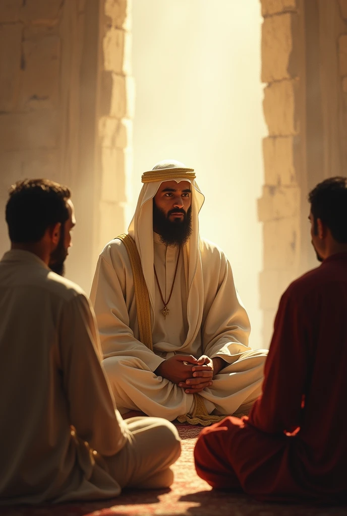 Muslim hazrat umar r.a. ,on light, (not clear face) , seat with people