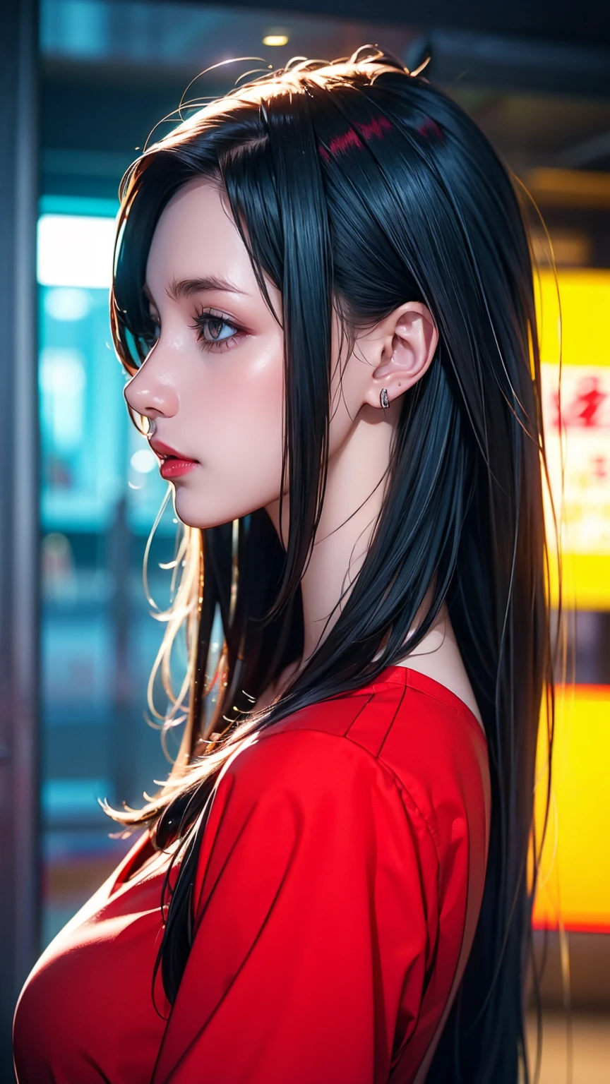 arafed woman with long hair and Red lipstick posing for a picture, Ekaterina, profile image, Red lips, Professional photos, 30-year-old woman, 30-year-old woman, Angie Wolf, Photo by Jessica Devic, Professional Profile Photo, Molexandra Shasliva, Straight black hair