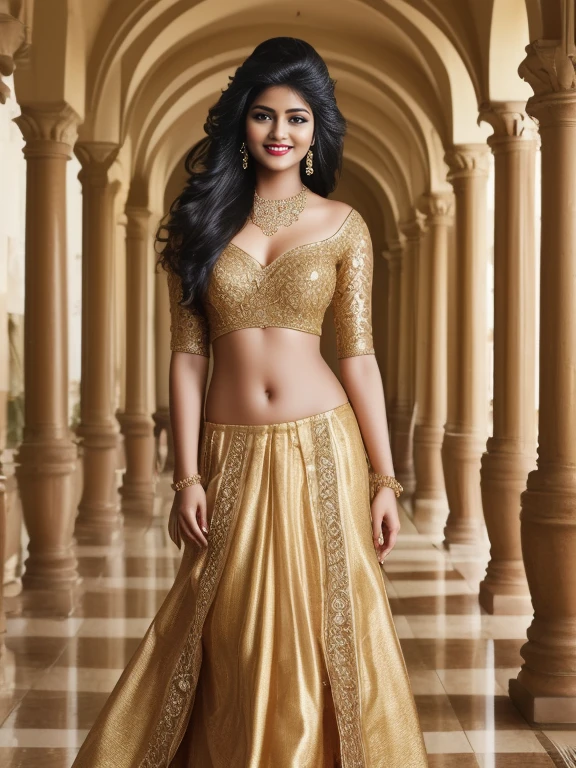 extremely exotic beautiful Tamil girl, 20 year old, erotic poses for magazine, in palm beach, (very very long hair), expensive designer short dresses, expensive ornaments, round deep navel, intricate detailing of faces, bright smile, eyes symmetry, face symmetry, HDR, hyper realistic, intricate detailing