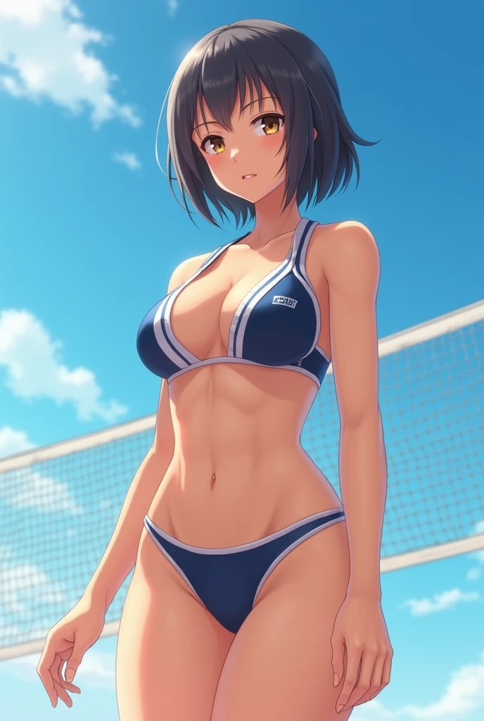best quality, master part, circunstanciado, intrincado, Beautiful girl, musculoso, sexy, Tomboy, louro, atraente, playing beach volleyball, fundo simples, aesthetic, artistic, cinemactic, natural lighting, summer