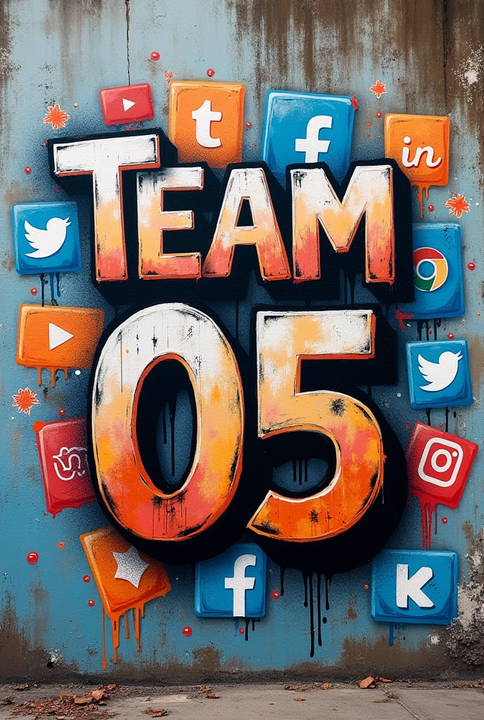 "Team 05" written in a wall with full of social media icons