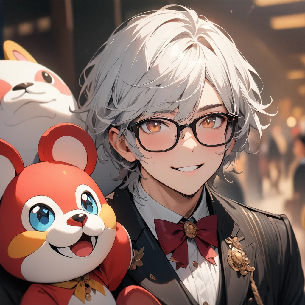 (Highest quality:1.2, 4K, 8k, Very detailed, Attention to detail, masterpiece:1.2, Best aesthetics),A cute boy、mascot、Glasses、gentlemen、No background
