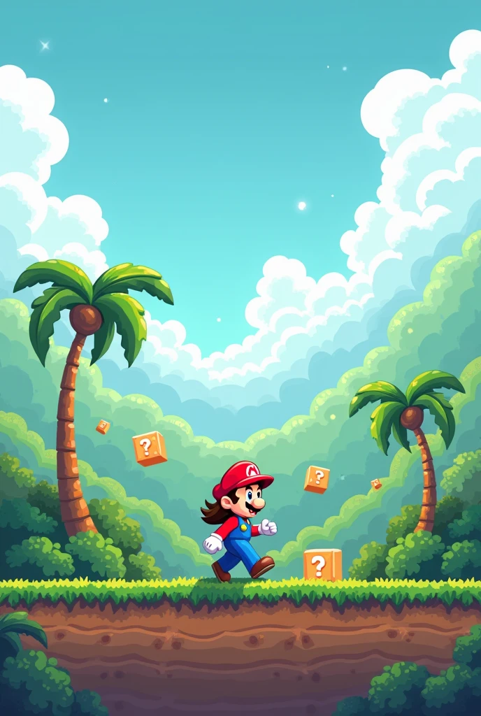 Draw a pixel art girl in a mario level in landscape mode 