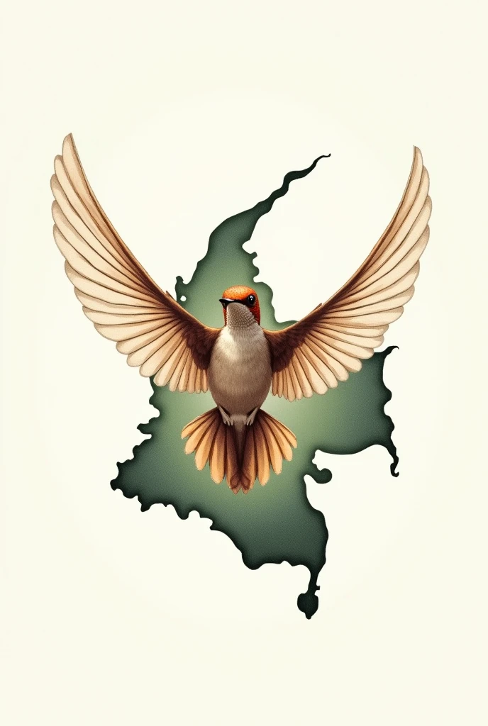 Create the shape of the map of Colombia with the wings of a hummingbird in a detailed and elegant way. Drawn freehand. 