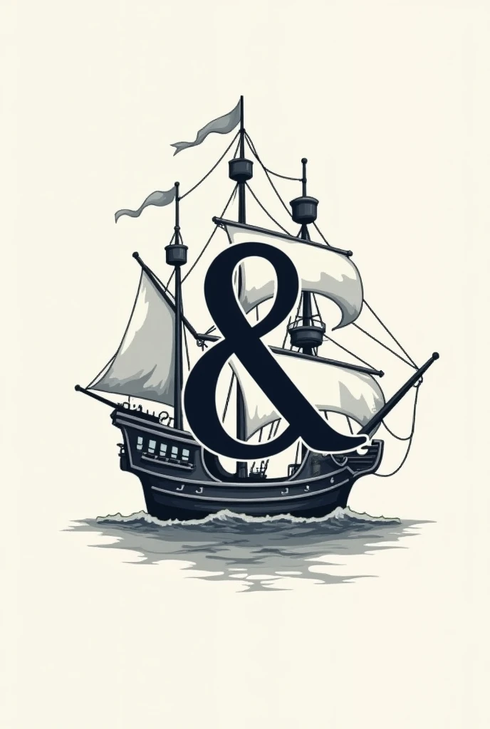A cute pirate ship motif illustration is used as the background.、「Trip Theater」A modern and stylish monotone logo with a large &quot;&quot; in the center.