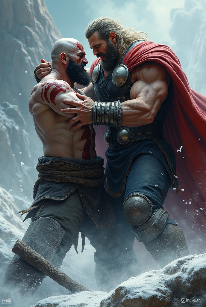 Kratos grabbing Thor's neck 
