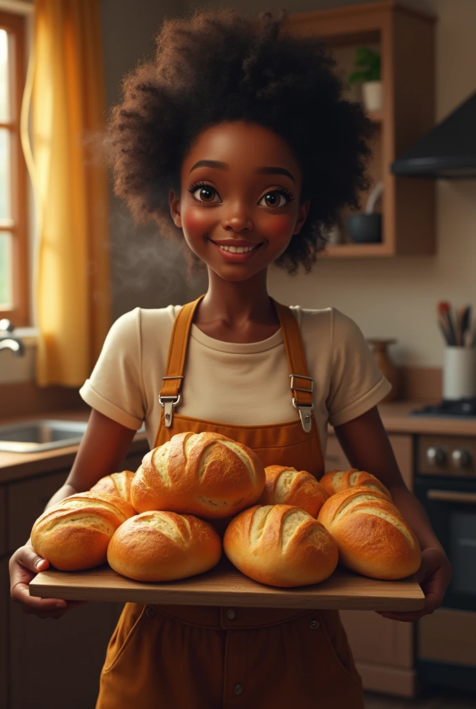 Black person walks in with tray of freshly baked bread and says, " everyone, I brought some bread from Fados"